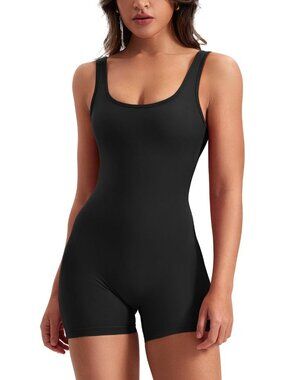 Black X-Large Backless One Piece Workout Jumpsuit for Women - CoreFlex Yoga